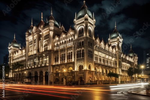 Historic building at night in Kuala Lumpur, Malaysia. The building was built in, Sultan Abdul Samad Building in Kuala Lumpur, AI Generated