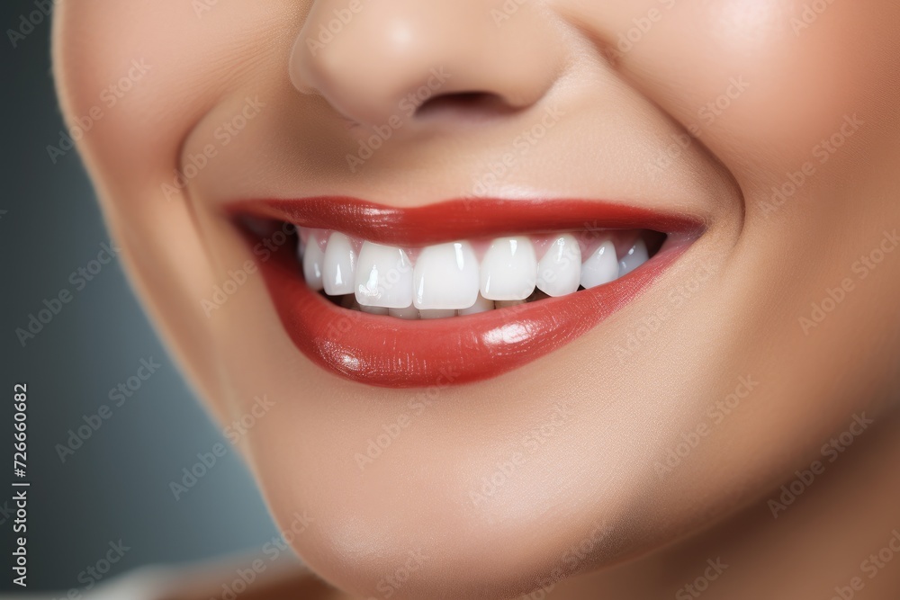 A close-up shot capturing a womans smiling face, showcasing her pearly white teeth, Tooth whitening with a perfect white teeth close up, featuring a female toothy veneer smile, AI Generated A close-up shot capturing a womans smiling face, showcasing her pearly white teeth, Tooth whitening with a perfect white teeth close up, featuring a female toothy veneer smile, AI Generated