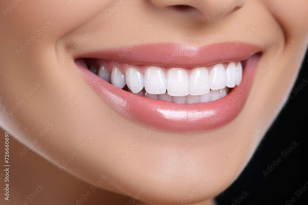 A stunning close-up image capturing the beauty of a womans smile, showcasing her white teeth, Tooth whitening with a perfect white teeth close up, featuring a female toothy veneer smile, AI Generated A stunning close-up image capturing the beauty of a womans smile, showcasing her white teeth, Tooth whitening with a perfect white teeth close up, featuring a female toothy veneer smile, AI Generated