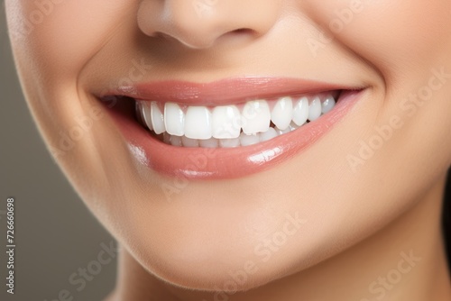 Close-up Smiling Womans Teeth  Happy Dental Care Portrait  Tooth whitening with a perfect white teeth close up  featuring a female toothy veneer smile  AI Generated