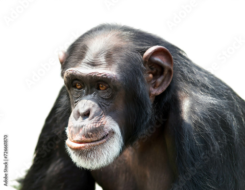 Schimpanse isoliert auf weißen Hintergrund, Freisteller © oxie99