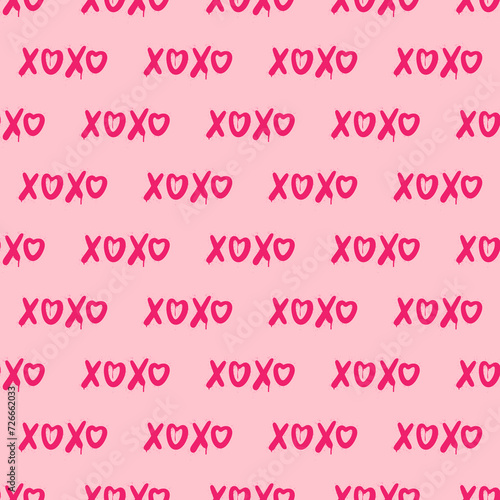 Pink graffiti clip art. Urban street style. Xoxo seamless pattern. Valentine's day elements. Modern print. Y2k love sign. Splash effects and drops. Grunge and spray texture.