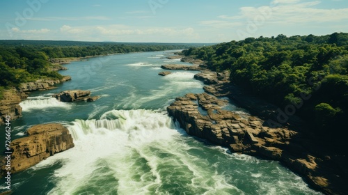 Wide river that become wide waterfall UHD wallpaper