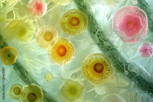 Plant cells viewed via a microscope. Generative Ai.