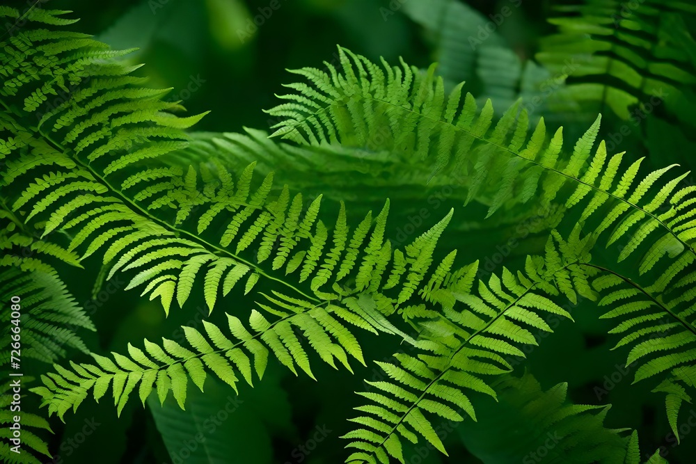 A close-up of ferns unfurling in the undergrowth, forming a lovely and intricate pattern as they reach the forest canopy.