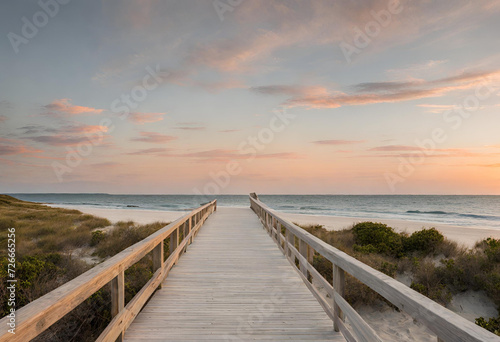 Serenity s Gateway  Path to a Beach with Beautiful Sunset     Embracing Tranquility Along the Shoreline