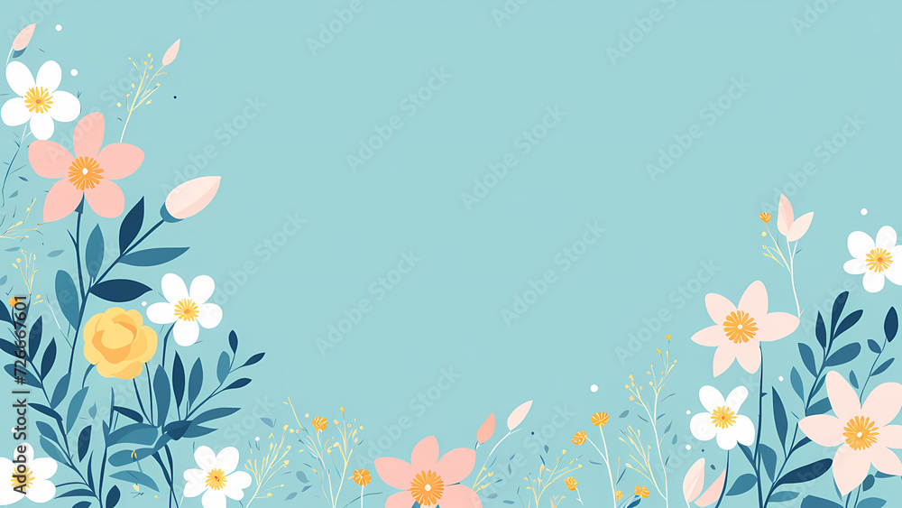 Floral blue background for Easter Sunday. Christian day illustration template for poster, presentation, banner, social media.