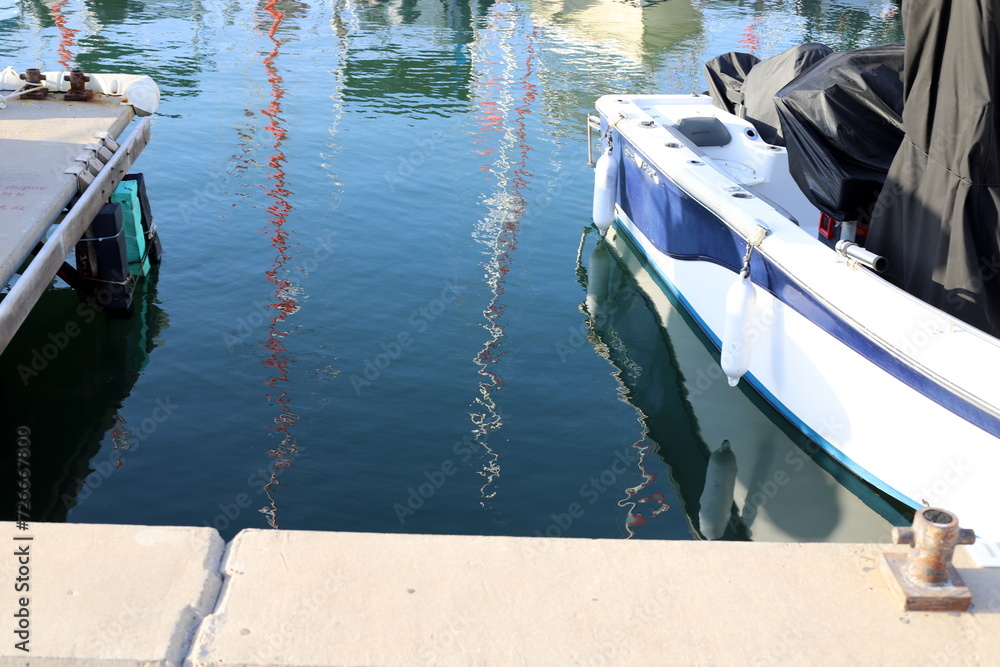 A pier for mooring boats and yachts in the port of Tel Aviv.