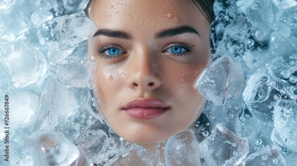 Close-up of a woman's face submerged in water with bubbles around her, ice bath therapy
