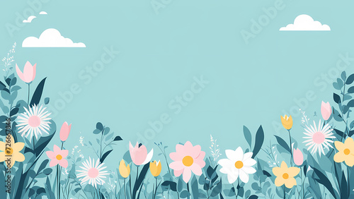 Floral blue background for Easter Sunday. Christian day illustration template for poster, presentation, banner, social media. #726667846