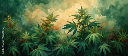 Watercolor marijuana cannabis leaf Background photo