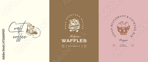 Food and beverages minimal logo design template collection. Use logotypes for business brand identity or packaging design