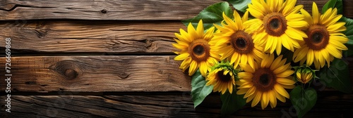 sunflowers on rustic wooden background many wooden slats