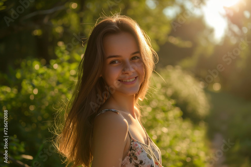 portrait of an smiling young girl in the nature