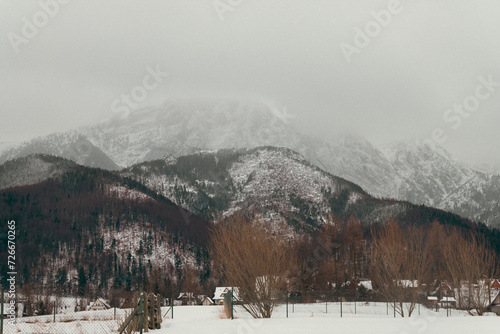 view of the mountains in the snow