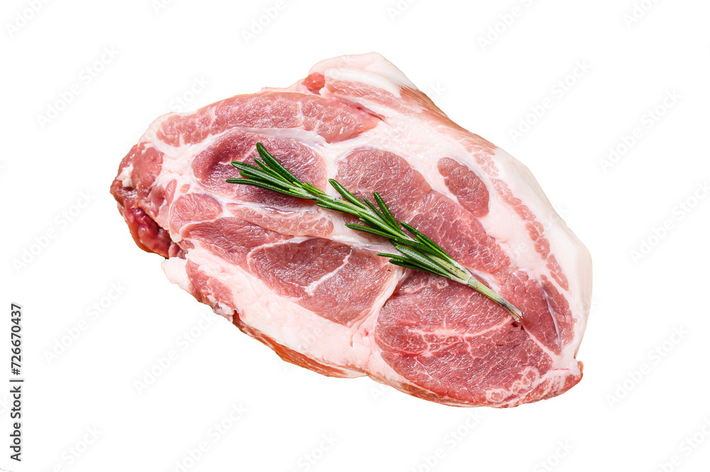 Fresh Raw pork neck meat. Chop steak.  Isolated, Transparent background.