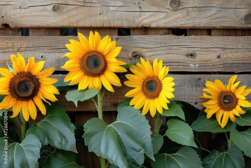 sunflowers on rustic wooden background many wooden slats