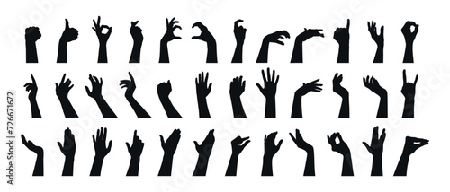 Hand gestures silhouettes collection. Set of different hand gestures. Vector illustration