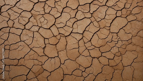 Close-up of a dry, cracked mud surface with a dense pattern of earthy cracks in a warm brown palette.