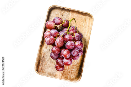 Red ripe grapes in a wooden bowl.  Isolated, Transparent background.