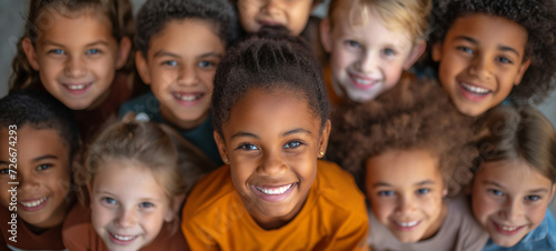 Happy and diverse children, friends smiling and having fun together in a joyful group portrait