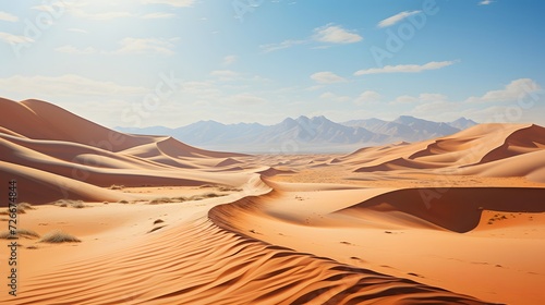 Desert sand dunes panorama. 3d render illustration.