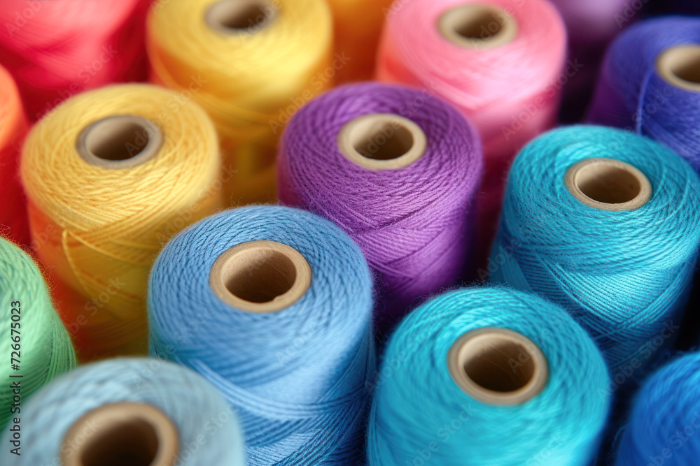 Close-up of colorful spools of thread in bright colors. Close-up of colorful spools of thread in bright colors.