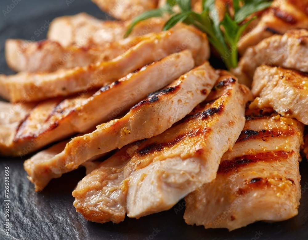 Gegrilltes Hähnchen filet in streifen geschnitten Gegrilltes Hähnchen filet in streifen geschnitten