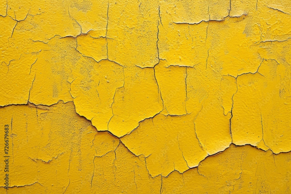 The vivid yellow paint, cracked and weathered, creates an abstract map of colorfulness, evoking a sense of nostalgia and the passing of time The vivid yellow paint, cracked and weathered, creates an abstract map of colorfulness, evoking a sense of nostalgia and the passing of time