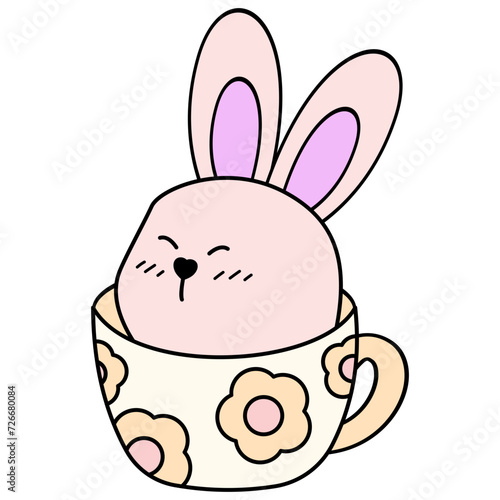 Cute bunny on a single color background. Easter cartoon rabbit, Hand drawn easter bunny collection