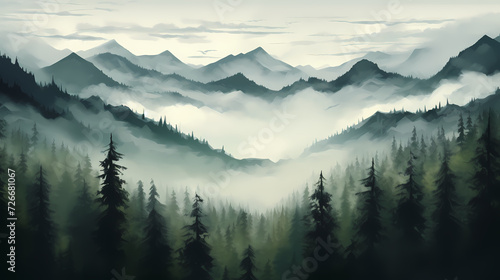 Mountain peak illustration, mountain aerial photography PPT background illustration