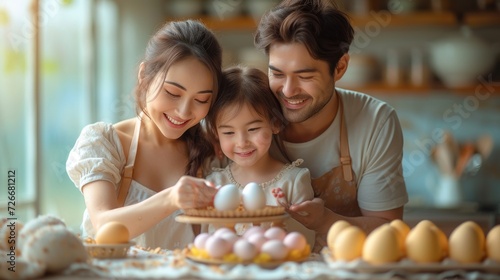 Man, Woman, and Little Girl Looking at Plate of Eggs
