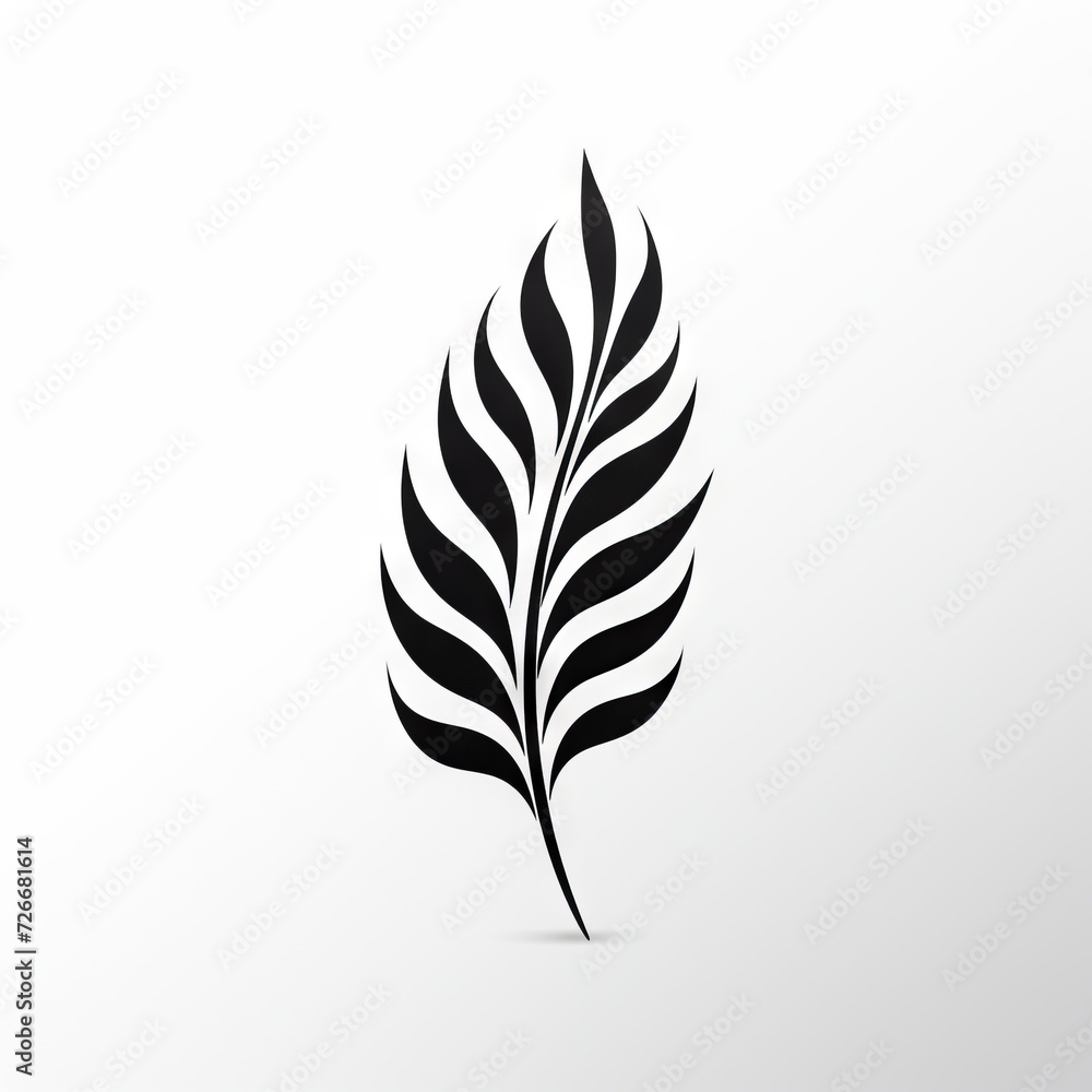 Monochrome Abstract Feather Design on White Background

