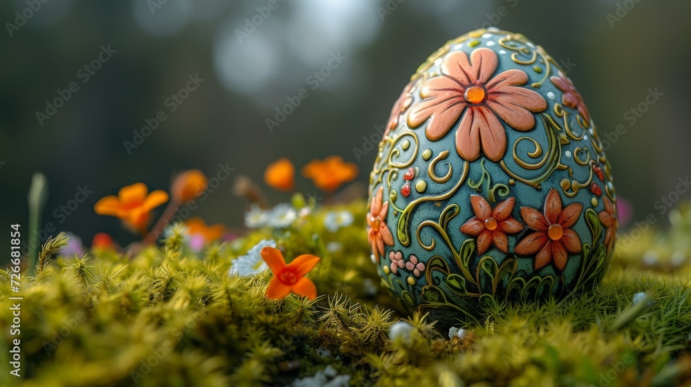 Painted Egg Resting on Mossy Ground Painted Egg Resting on Mossy Ground