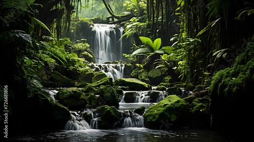 Panorama of a beautiful waterfall in the rainforest, Borneo, Malaysia