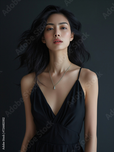 Wallpaper Mural An Asian glamorous supermodel black-haired woman with elegant style and sensual makeup, showcasing beauty and fashion in a studio portrait Torontodigital.ca