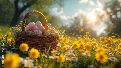 Basket Filled With Eggs on Lush Green Field