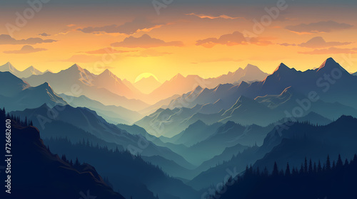 Stunning mountains, panoramic mountains PPT background © xuan