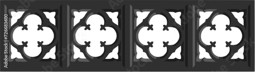 Gothic balustrade stylized drawing. Stone decorated wall illustration. Medieval ornamented railing; vector
