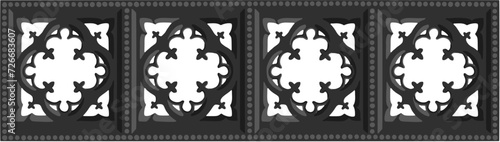 Gothic balustrade stylized drawing. Stone decorated wall illustration. Medieval ornamented railing; vector