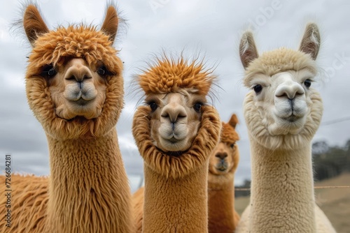 A herd of majestic camelids, with their soft fur and regal stance, grace the outdoor landscape with their presence, showcasing the beauty and wonder of these terrestrial animals