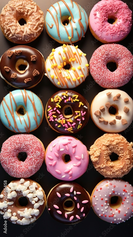 Donuts delicious 3D close up, decorated background, ultra realistic donut, icon, detailed. Grocery product advertising, menu. Donuts delicious 3D close up, decorated background, ultra realistic donut, icon, detailed. Grocery product advertising, menu.