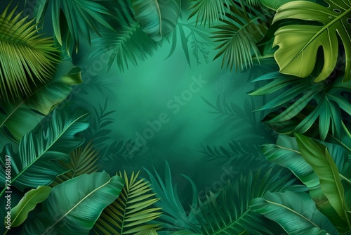 Abstract floral pattern template green background, Bali style template green background green palm and banana leaves