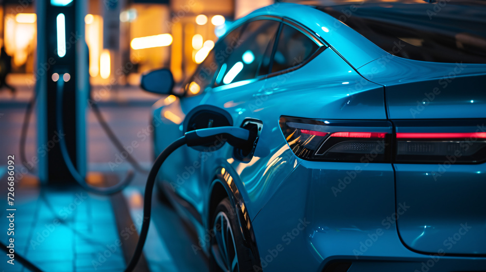 an electric vehicle gracefully connected to a charging station point an electric vehicle gracefully connected to a charging station point