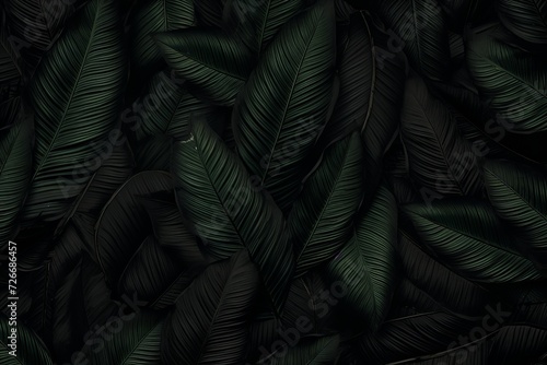 Abstract black leaf textures for tropical leaf background. Dark nature concept  flat lay  digital ai
