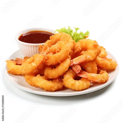 Onion Rings fresh Fried Crunchy isolated on white background. Homemade onion rings, snack for menu, advert or package, close up. Realistic, icon, detailed.