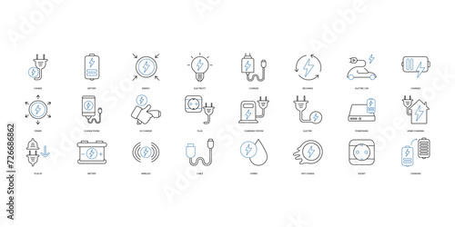 Charging icons set. Set of editable stroke icons.Vector set of Charging