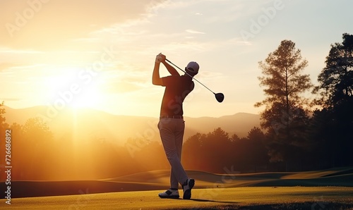 Swinging for the Green: A Serene Golfer Perfecting His Swing at Sunset