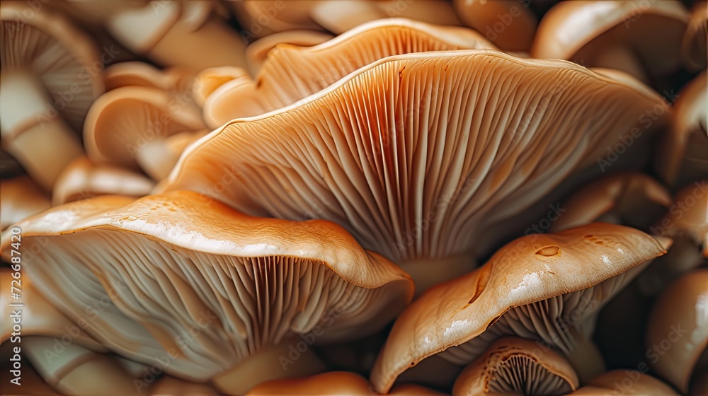 macro mushrooms, specifically Sajor-caju, an abstract nature background that can be used for wallpaper or design purposes, the unique textures and patterns of the mushrooms, SEAMLESS PATTERN. macro mushrooms, specifically Sajor-caju, an abstract nature background that can be used for wallpaper or design purposes, the unique textures and patterns of the mushrooms, SEAMLESS PATTERN.