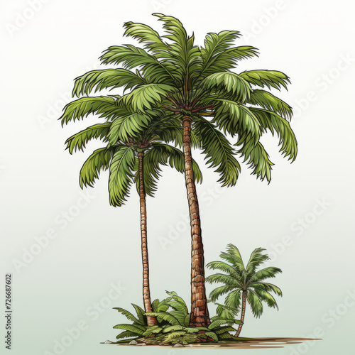 Tropical Palm Trees Illustration on Neutral Background  